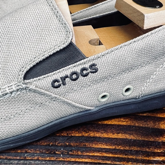 CROCS Walu Slip-On Loafers Khaki/Brown Canvas Slip On Boat Shoes - Picture 4 of 11